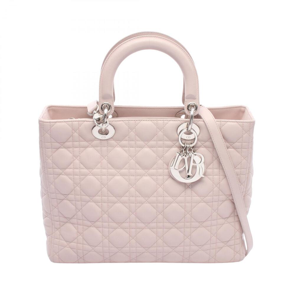 Christian Dior Lady Cannage Handbag Leather Bag Pink